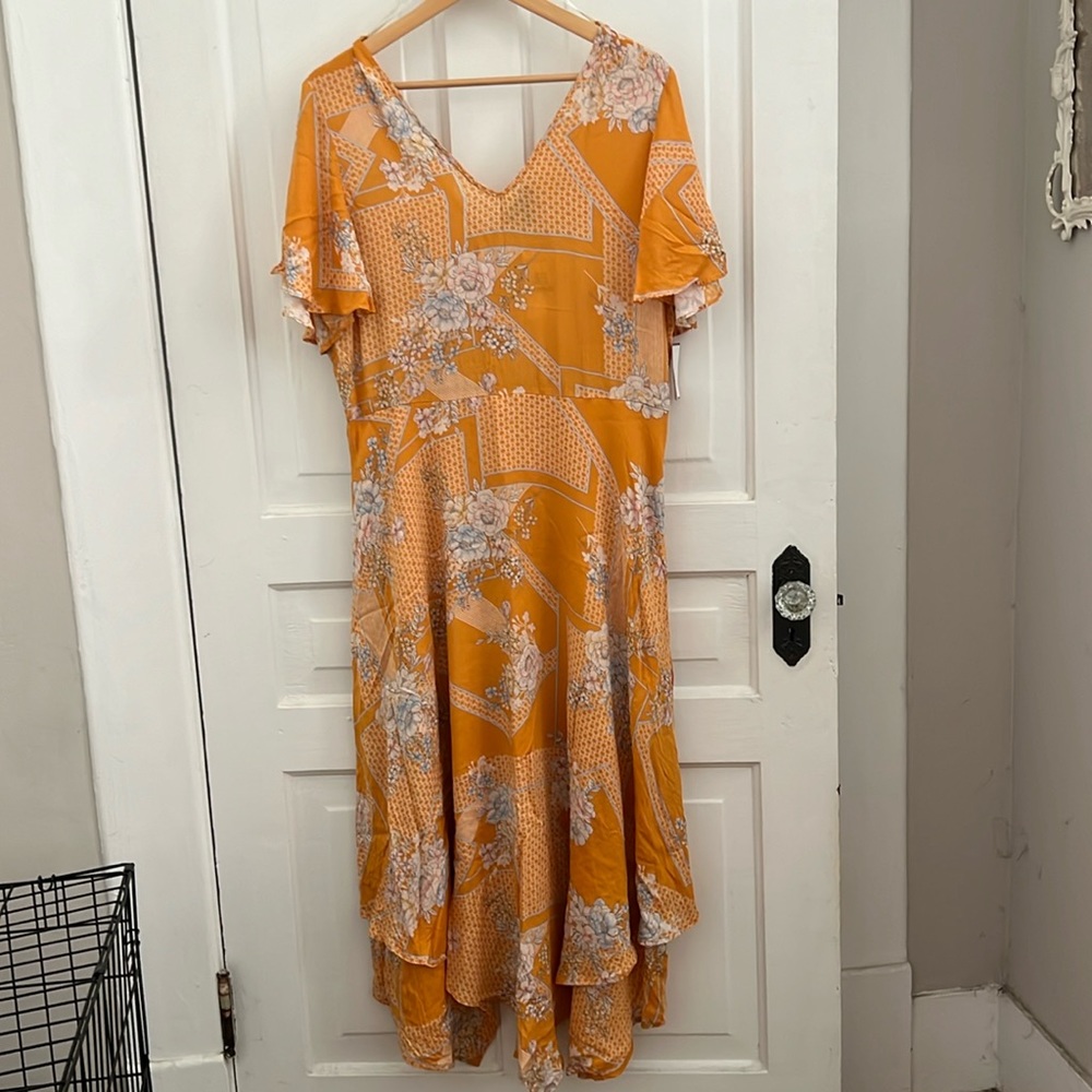 Jessica Simpson maxi dress floral print gardenia yellow XL